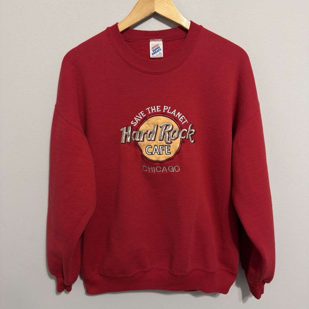 Vintage 90s Hard Rock Cafe Chicago Sweatshirt XL Red Save The Planet USA Made